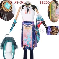 Xiao Cosplay Costume Cosplay Anime Xiao Full Set Xiao Wig Mask Tattoo Sticker for Halloween Outfits