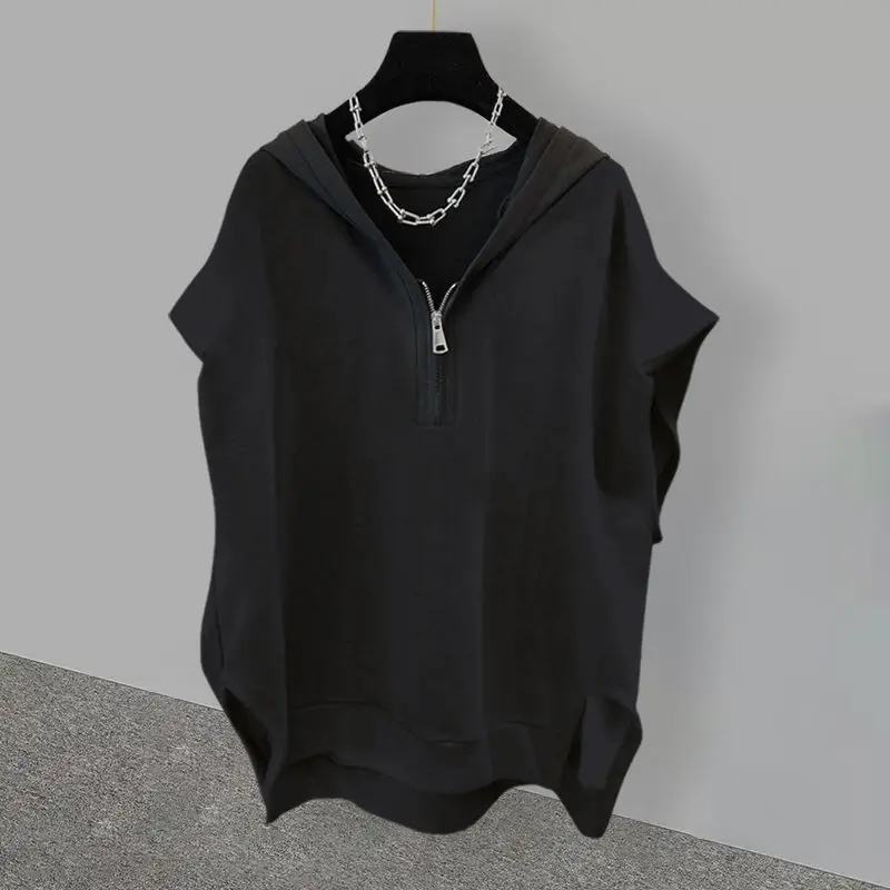 Simple Street Extra Large Solid Color Zipper Hooded Sleeveless Sweater For Men And Women In Autumn Ins Korean Loose Vest  Summer