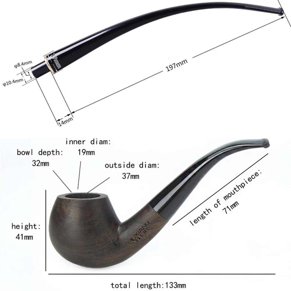 MUXIANG 2 in 1 Wooden black ebony pipe Smoking Pipe Tobacco Tube Pipe Wood With 9mm Filter 10 Smoking Tool Pipe Set Gift For Men