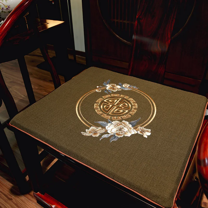 Chinese Style Embroidery Cushion Mahogany Furniture Sofa Foam Seat Cushion Taishi Circle Chair Tea Chair Non-slip Chair Cushion