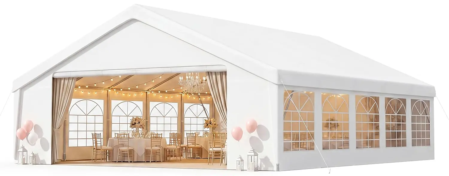 20x30 Party Tent Canopy for Weddings Waterproof Event Tent with Removable Sidewalls &Roll-up Door, Heavy-Duty Steel, Customized