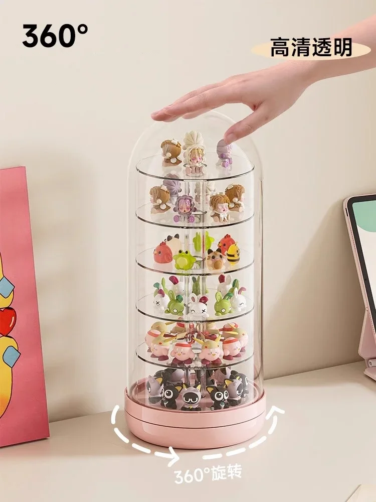 6 Layers Rotating Cute Particle Display Stand Large Capacity Transparent Acrylic Blind Box Figurine Ornament Dolls Organizer