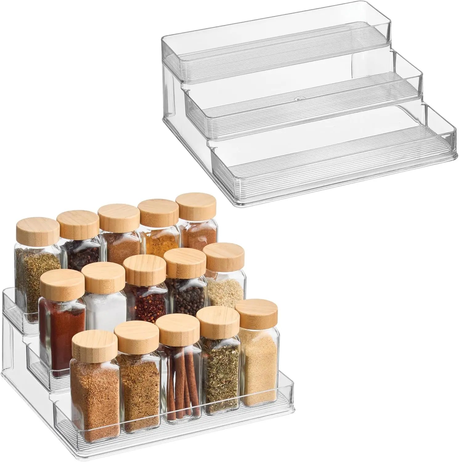 

iDesign 3-Tier Spice Rack Organizer for Cabinets, Pantry or Countertop, Set of 2, Clear, Made in USA