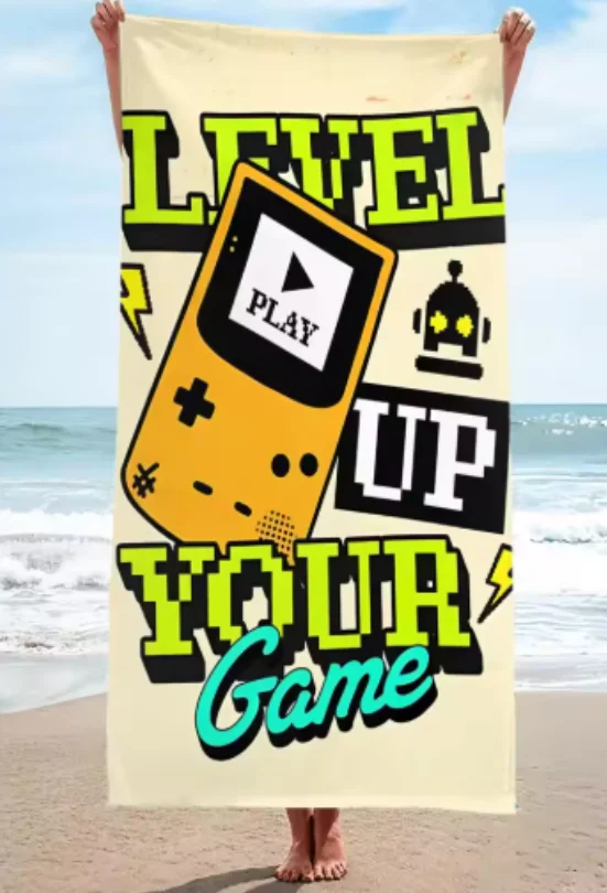 Vintage Arcade Gamer Beach Towel, Microfiber Large Sand Free Quick Dry, Soft, For Summer Holiday, Swim, Camping