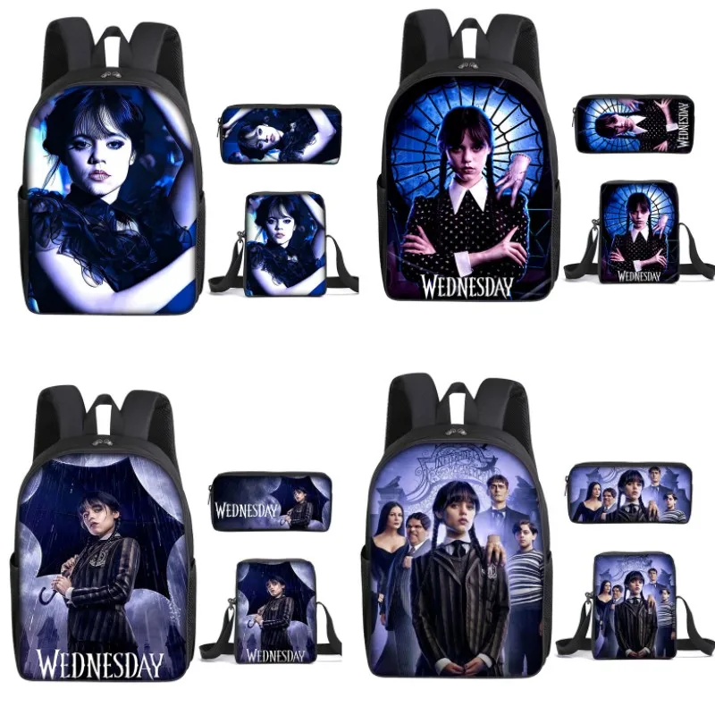 3PC/set Wednesday Addams Backpack Nevermore Academy Primary Middle School Students Boys Girls Schoolbag Cartoon Bag Mochila