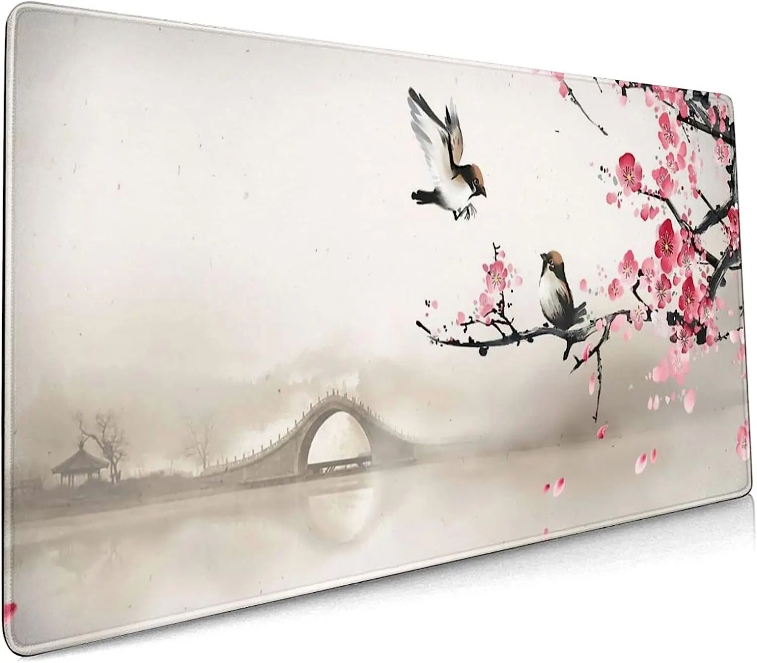 

Cute Birds Sakura Extended Mouse Pad 35.4x15.7 Inch XXL Cherry Blossom Flower Floral Non-Slip Rubber Base Large