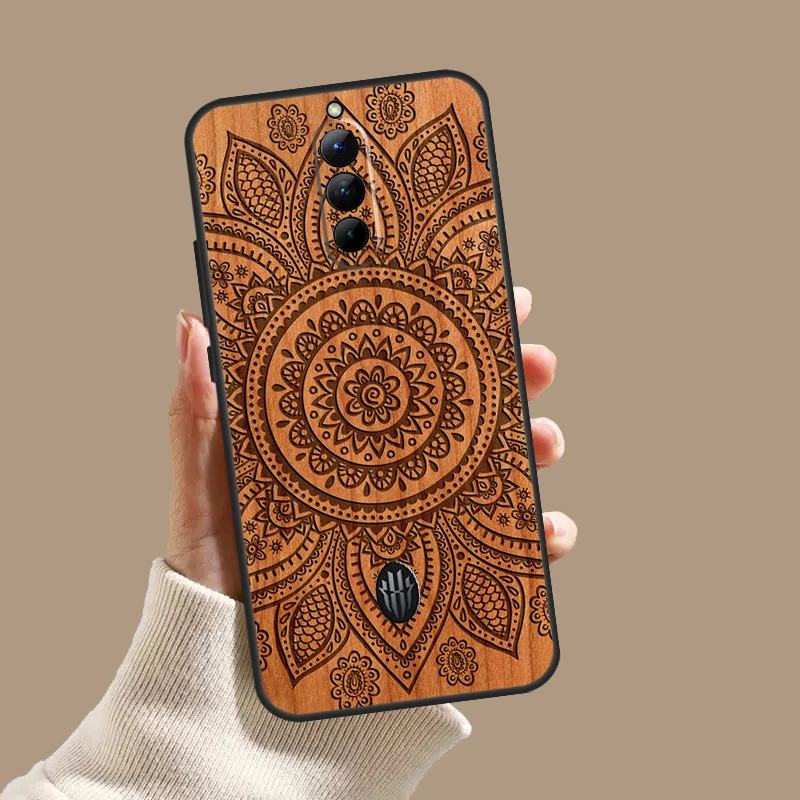 Mandala Floral Wood Case For ZTE Nubia Red Magic 9 Pro Plus RedMagic 8 7 6 Pro 6S 7S 8S Pro 5G 5S 6R Back Cover