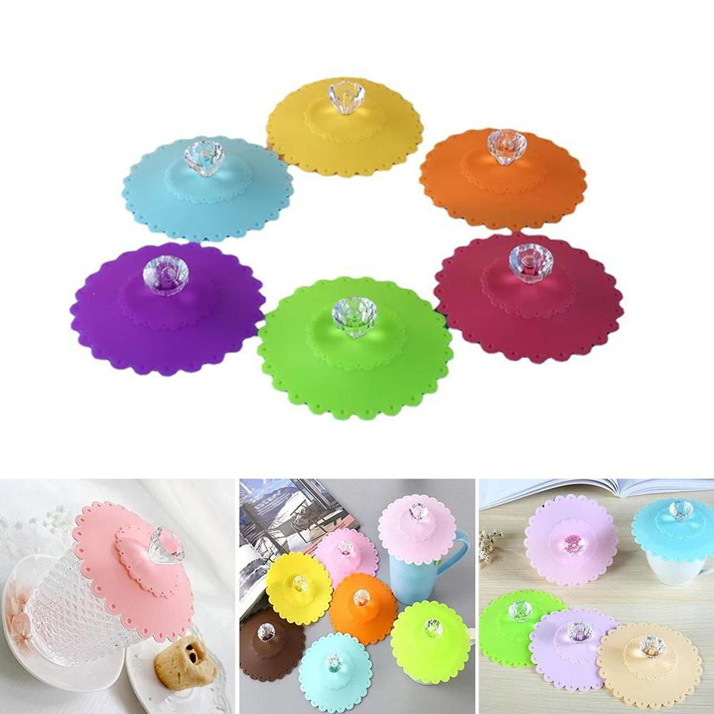 11cm Reusable Silicone Cup Cover Cute Seal Suction Cup Cover Dustproof Leakproof Tea Coffee Lids Cap Glass Mugs Cup Accessories