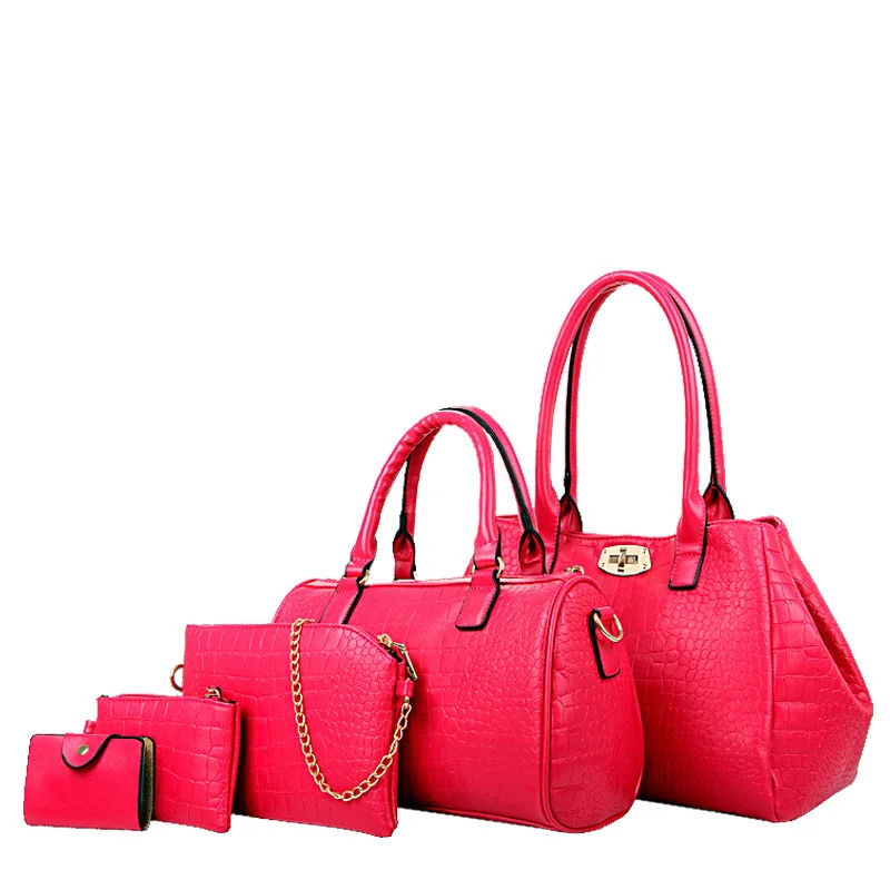 Fashion Crocodile Embossed Women Handbag Set 5PCS Shoulder Crossbody Tote Bag Large Capacity