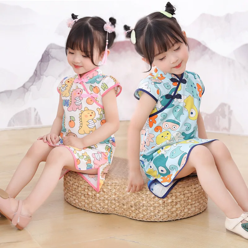 Tang Suit Ethnic Cheongsam Summer Dress Children's Hanfu Princess Short-Sleeved Kid's Dress