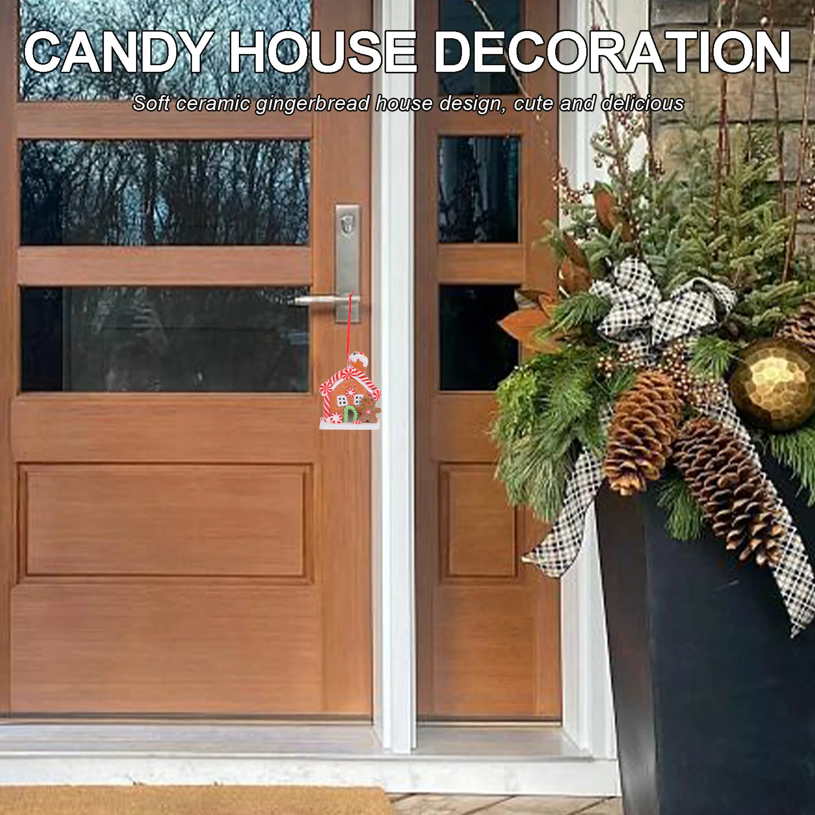

Christmas Gingerbread House Ornament LED Light Small Clay Hanging Decoration for Tree Window Holiday Decor Ornaments