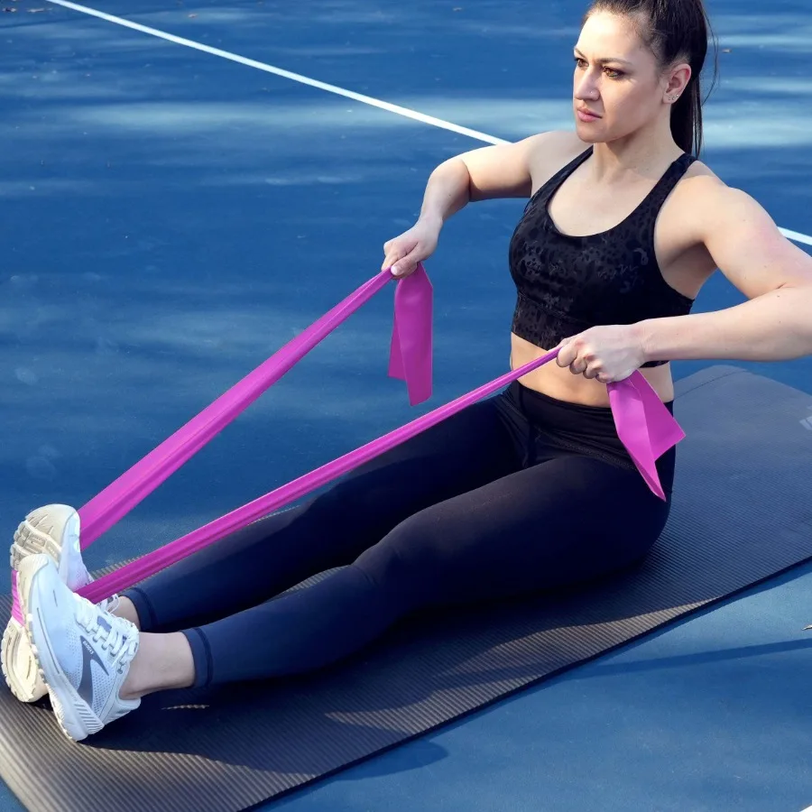 مجموعة أربطة مقاومة مسطحة - أربطة مطاطية للعلاج الطبيعي والتدريبات المنزلية والبيلاتيس وإعادة تأهيل العضلات.
