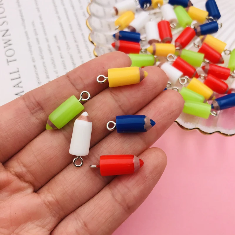 10pcs Hot Selling Resin Kawaii Colorful Pencil Charm for Keychain, Earring, Scrapbooking, DIY Making, Necklace