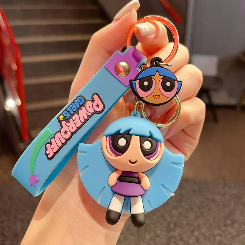 سلسلة مفاتيح الفتيات Powerpuff للنساء والرجال المشجعين الكرتون الإبداعية لطيف سيليكون دمية قلادة كيرينغ الهدايا مفاتيح حامل لعبة أطفال #5