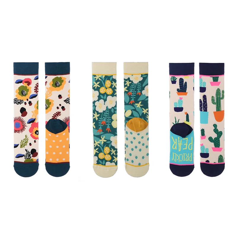 Autumn and winter socks women's stockings plant cactus graffiti cotton socks personality fashion straight trendy socks