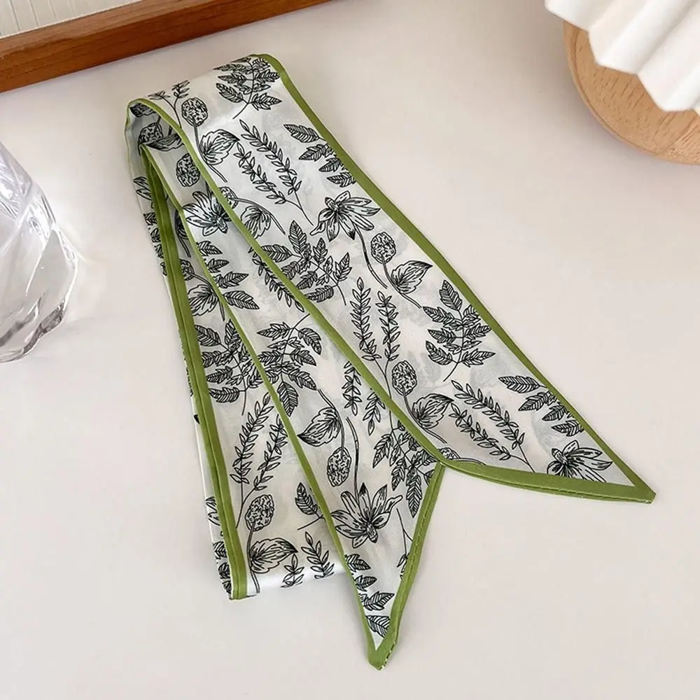 Pañuelo Floral de estilo coreano para mujer, bandanas de seda satinada, cintas para el pelo con estampado de flores, cinta para el pelo