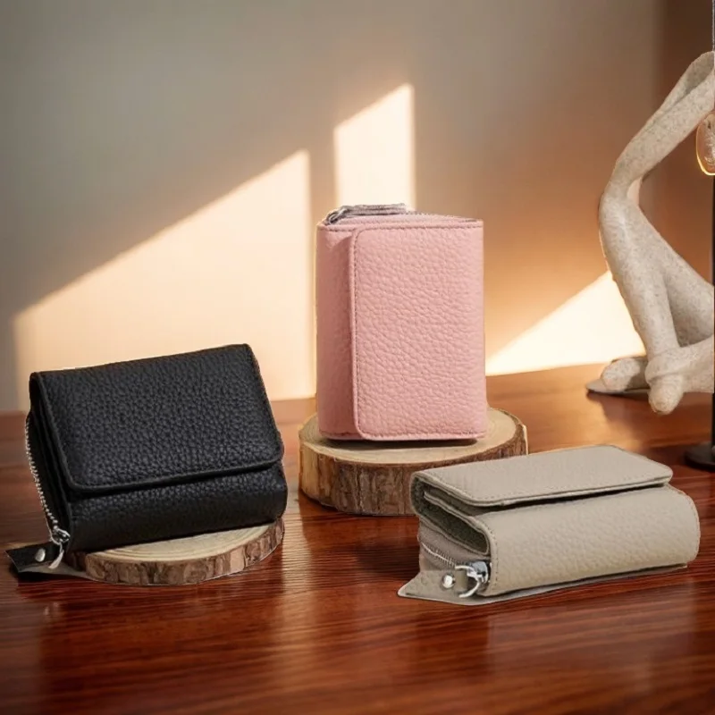 

Japan Style Small Wallets for Women Small Compact Bifold RFID Blocking Ladies Genuine Leather Wallet with Zipper Coin Pocket