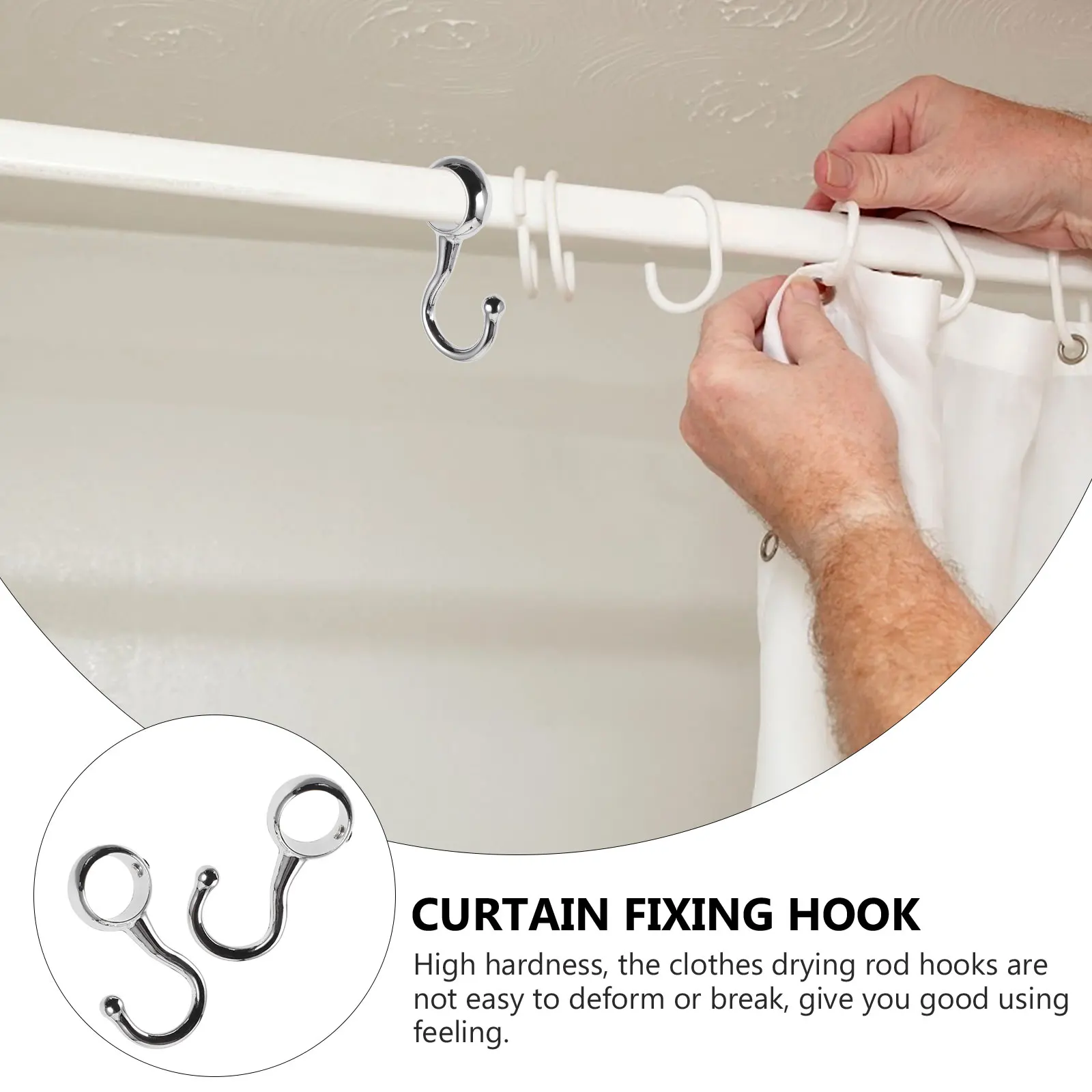 

2Pcs Windproof Hook Tube Hook Sturdy Metal Positioning Hooks for Curtain Rod Clothes Drying Round Fixation Clip