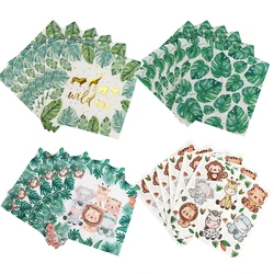 Serviettes de Table en Tissu avec Motif d'Animaux Sauvages, Feuilles de Palmier, Safari dans la Jungle, Décoration de ixd'Anniversaire à Thème Tropical Hawaii, 20 Pièces