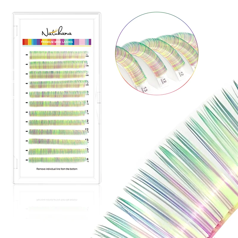 Natuhana marrom azul roxo colorido cílios extensões individuais vison cor cílios coreia pbt natural macio cílios cílios falsos