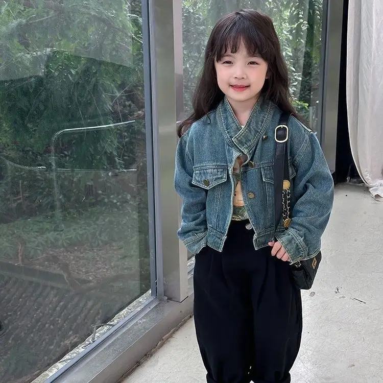

Childrens Denim Jacket Spring and Autumn New Girl Korean Casual Versatile Short Clothing Top Fashionable Jacket