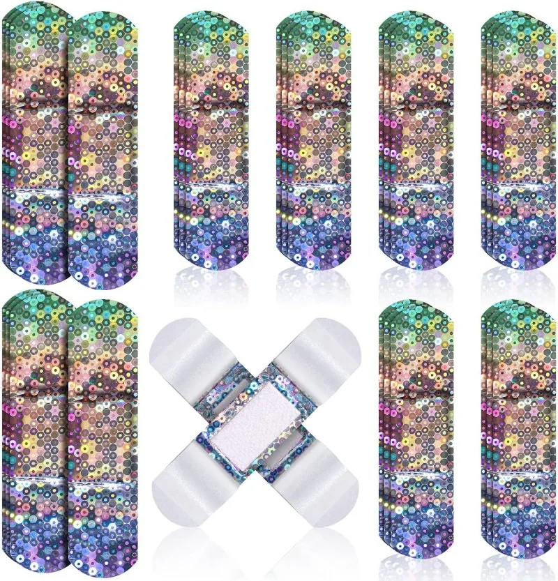 50pcs/set Holographic Color Band Aid Sticking Plaster for Wound Dressing Patch First Aid Strips Waterproof PE Adhesive Bandages