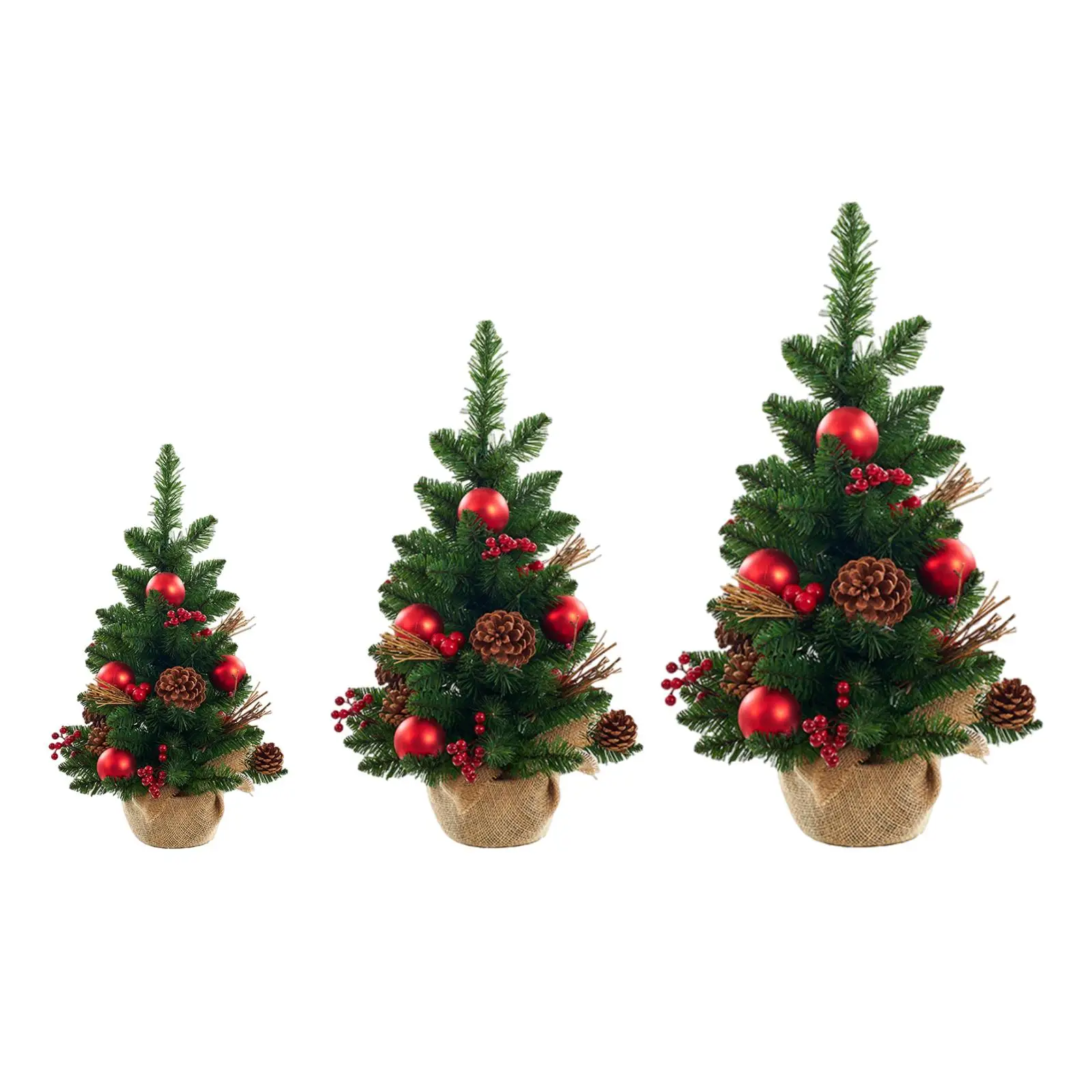 Mini Christmas Tree Decoration, Small Artificial Christmas Tree Tabletop with Berries, Pine Cones, Balls for Cabinet Outdoor