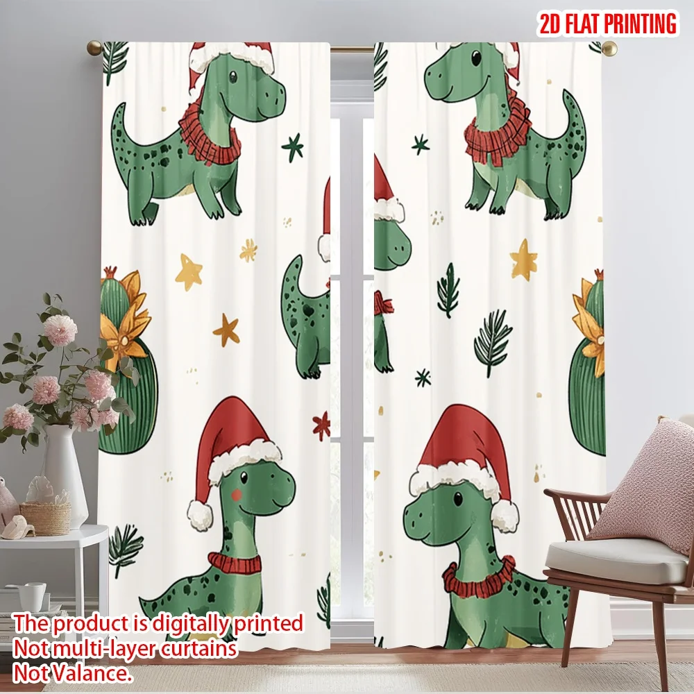 2pcs,2D plane printing Popular Curtains Cute Christmas Dinosaurs Reindeer_a Versatile Polyester Fabric (without rod) Outdoor