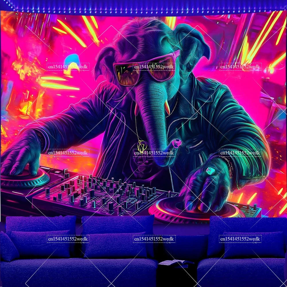 Animals DJ Gorilla Music Blacklight Tapestry UV Reactive Galaxy Fluorescent Tapestrys Room Decor Aesthetic Neon Party Backdrops