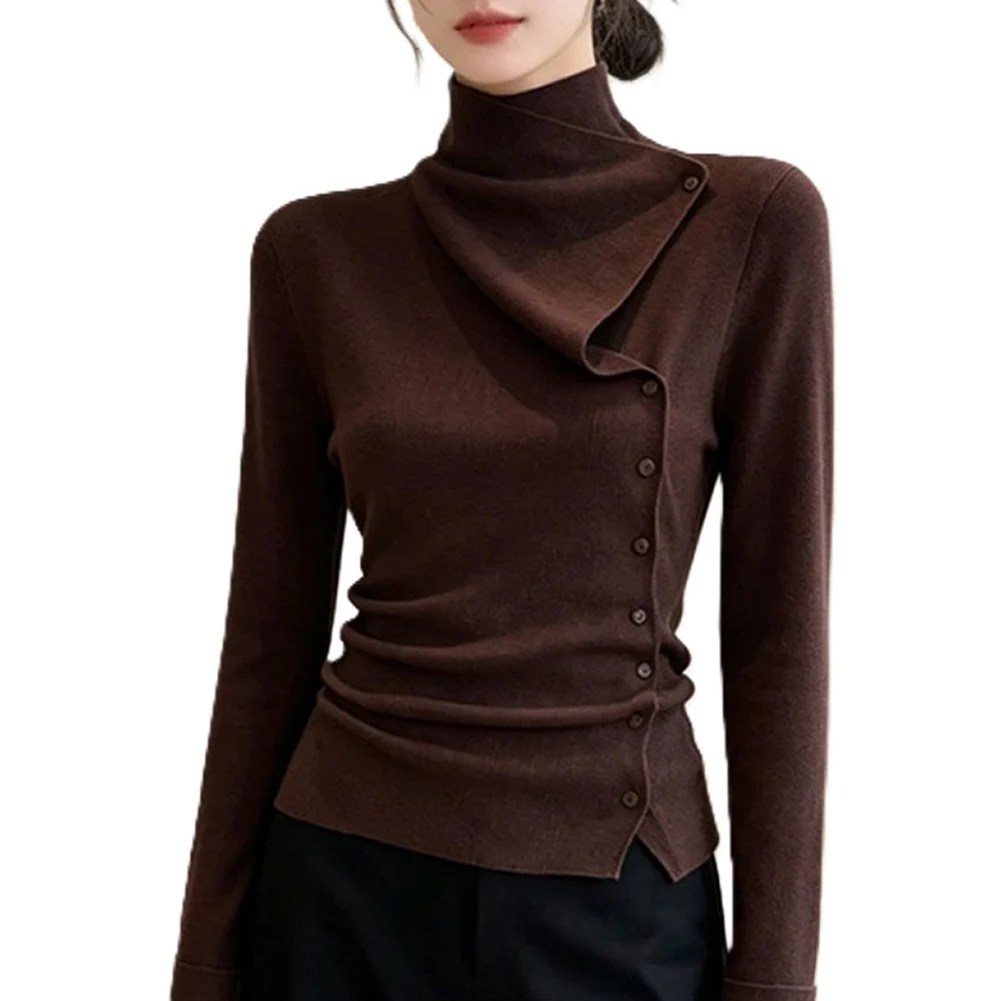 Solid Color Sweater Long Sleeve Pullover For Daily Commute Four Season Wear New Condition Female Clothing For Office Work