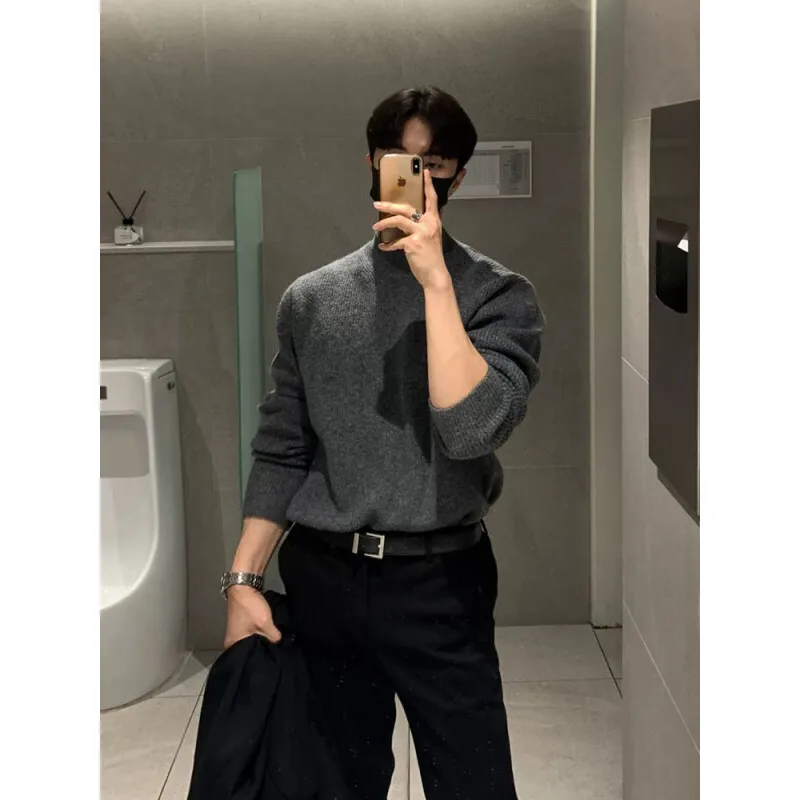 Winter Thick Sweater Men Slim Fit Warm Thicken Stand Up Collar Sweater Men Korean Long Sleeved Sweater Mens Jumper Clothes