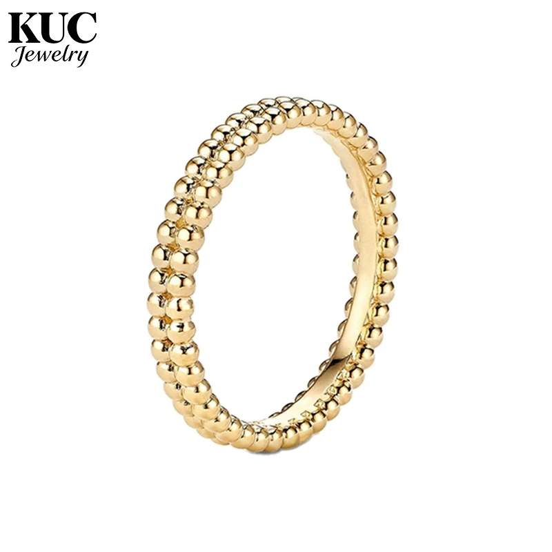 

KUC Double Beaded Band Stacking Duo Dot Ring for Girls 18k Gold Plated Sterling Silver 925 Jewelry Rings Women Reach Certificate