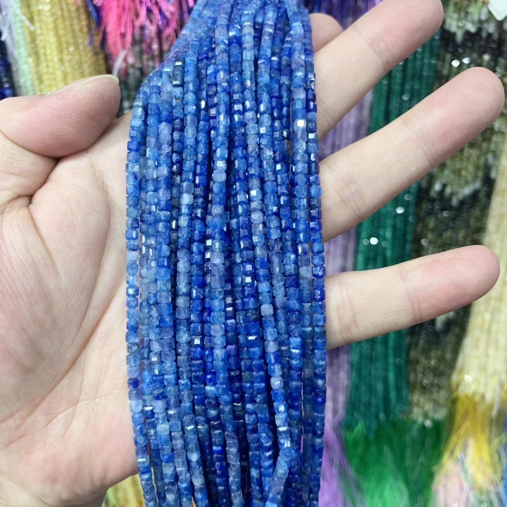 3mm Natural Kunzite Kyanite Turquoise Faceted Cube Loose Beads DIY Bracelet Necklace for Jewelry Making Beads Accessories