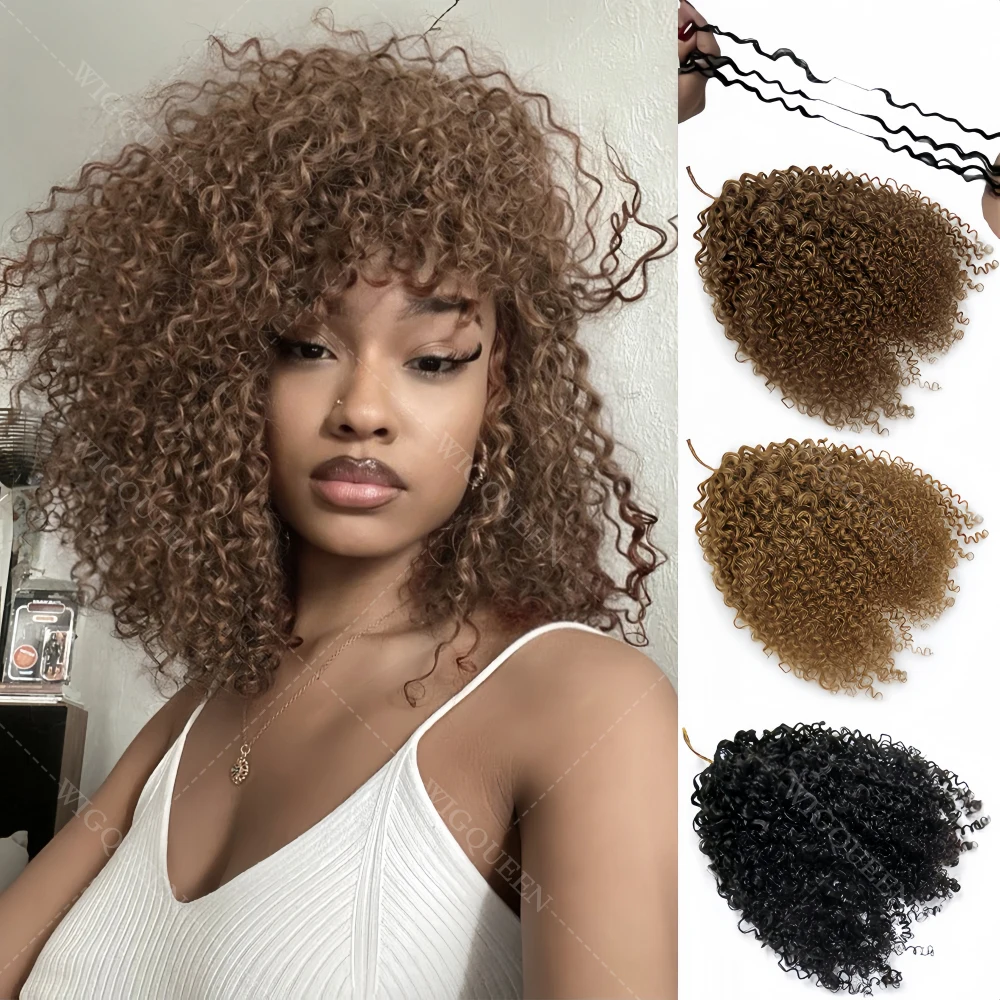 

12A Шоколадно-коричневые афро-кудрявые вьющиеся перья, вязанные крючком, человеческие волосы, завитки пикси, легкие многоразовые вязанные крючком волосы с перьями