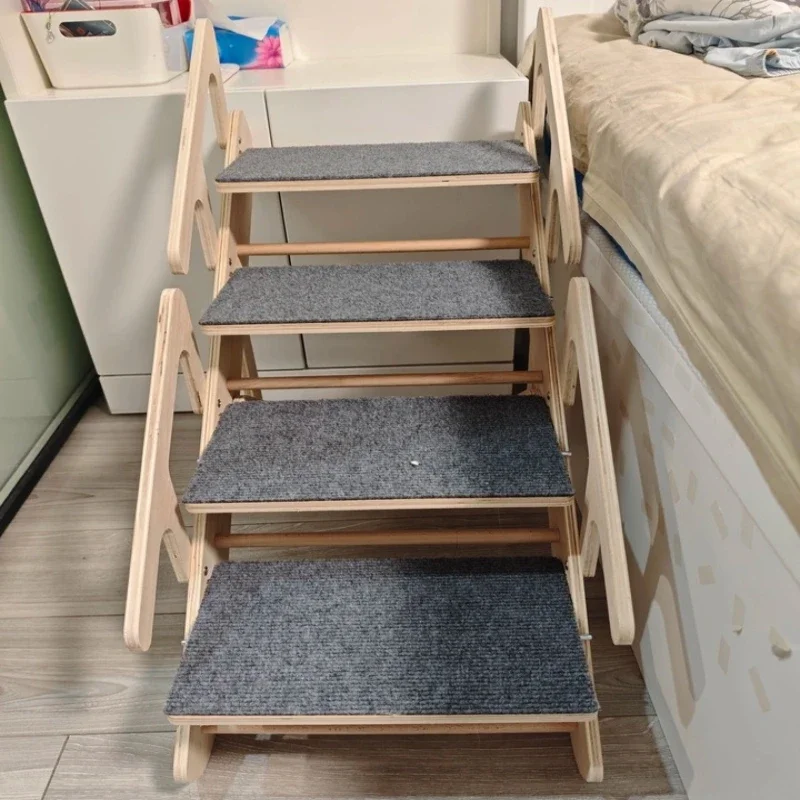 Adjustable Foldable Pet Stairs Wooden Ramp Ladder for Dogs and Cats Space Saving Indoor Step Stools Multi-Purpose Climbing Aid