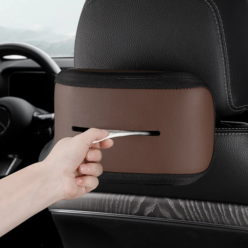 2027 Car Tissue Bag Holder Leather Universal Auto Mounted Armrest Box Paper Box Storage Interior Seat Back Hanging Napkin Pocket