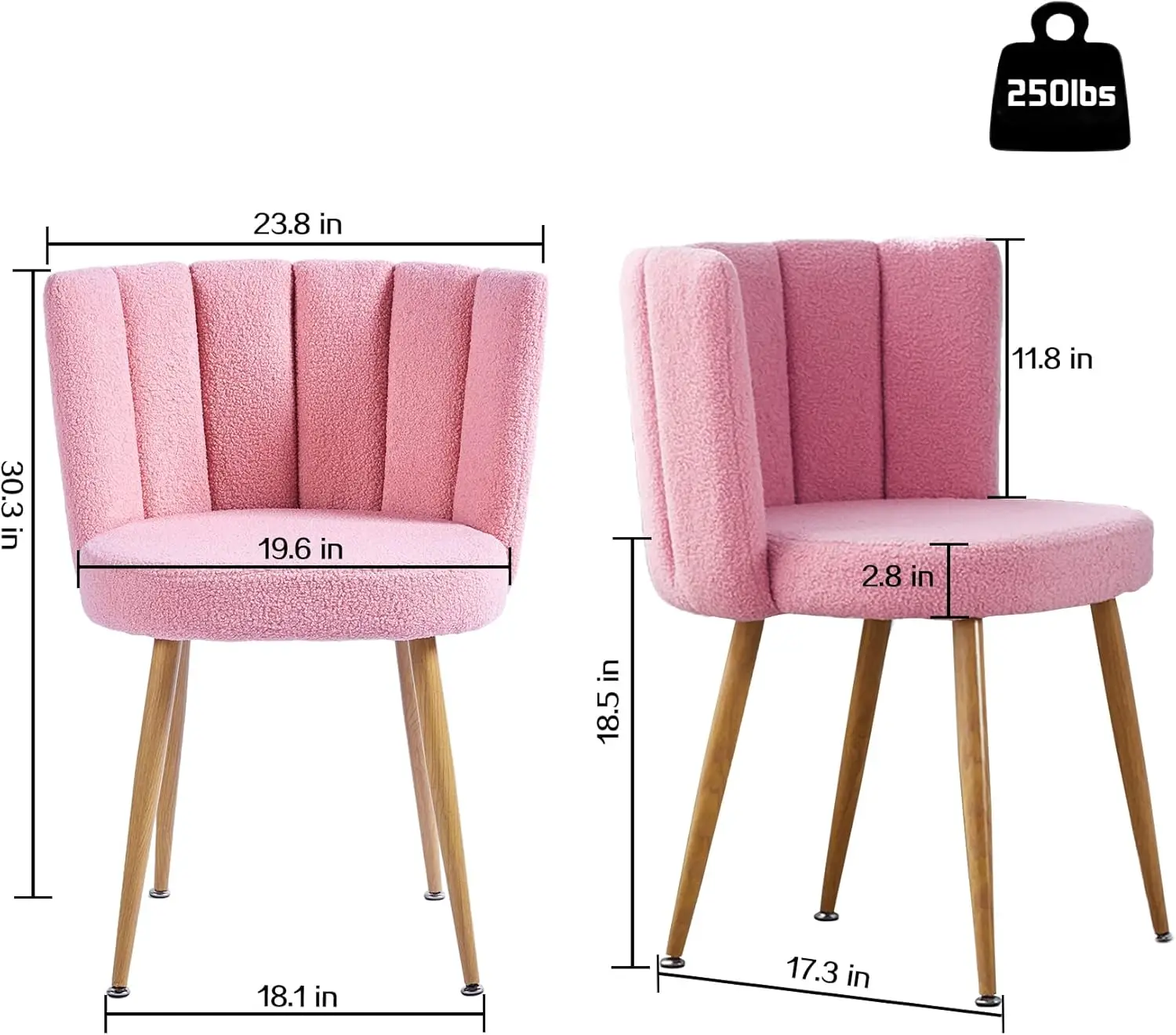 Pink Sherpa Accent Chairs Set of 2, Mid Century Modern Side Chairs for Dining Room Living Room Bedroom Vanity