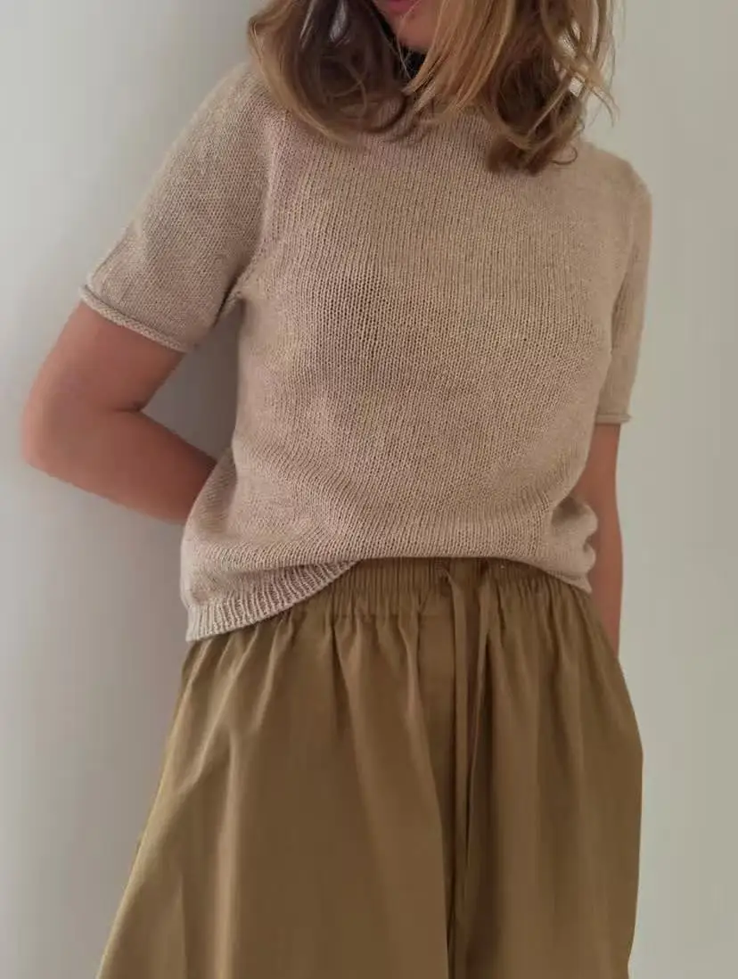 

Korean style lazy style hollow out short sleeved knitted shirt, summer new style, fashionable and versatile
