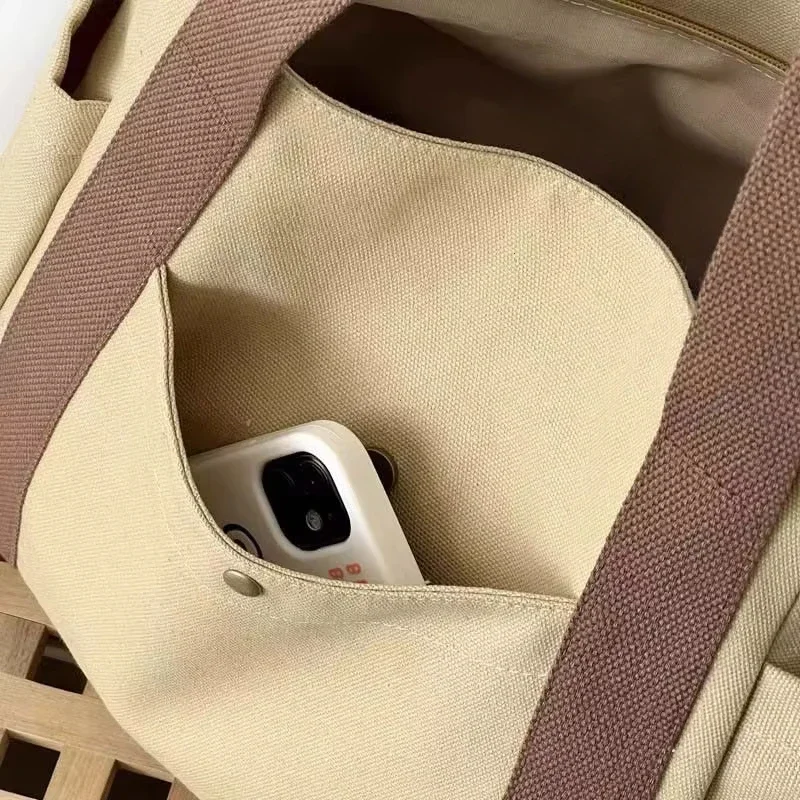 Große Canvas-Tragetasche, Schultertasche für den Arbeitsweg, Handtasche für Studenten, Büchertasche für den täglichen Gebrauch im Freien – Detail 7