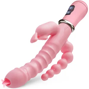 Licklip 3 in 1 Dildo Rabbit Vibrator Tonghingを舐めているダブルロッドマスターベーションアナルクリトリバイブレーターセックスおもちゃ 10ボール付きの最高の販売ディルド-8
