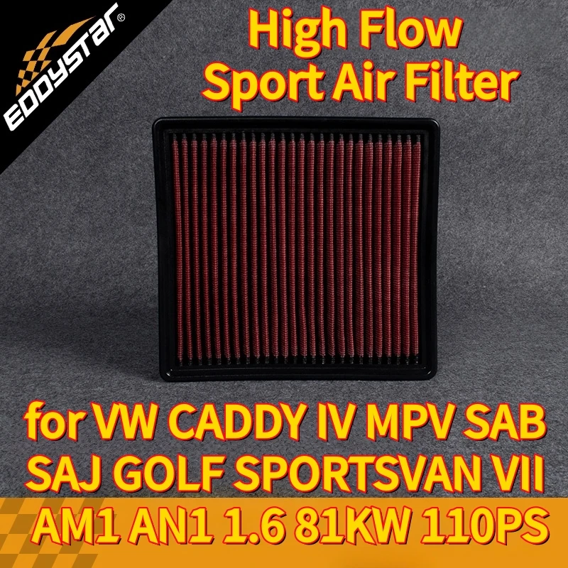 

High Flow Sport Air Filter for VW CADDY IV MPV SAB SAJ GOLF SPORTSVAN VII AM1 AN1 1.6 81KW 110PS Washable Racing Intake Filters