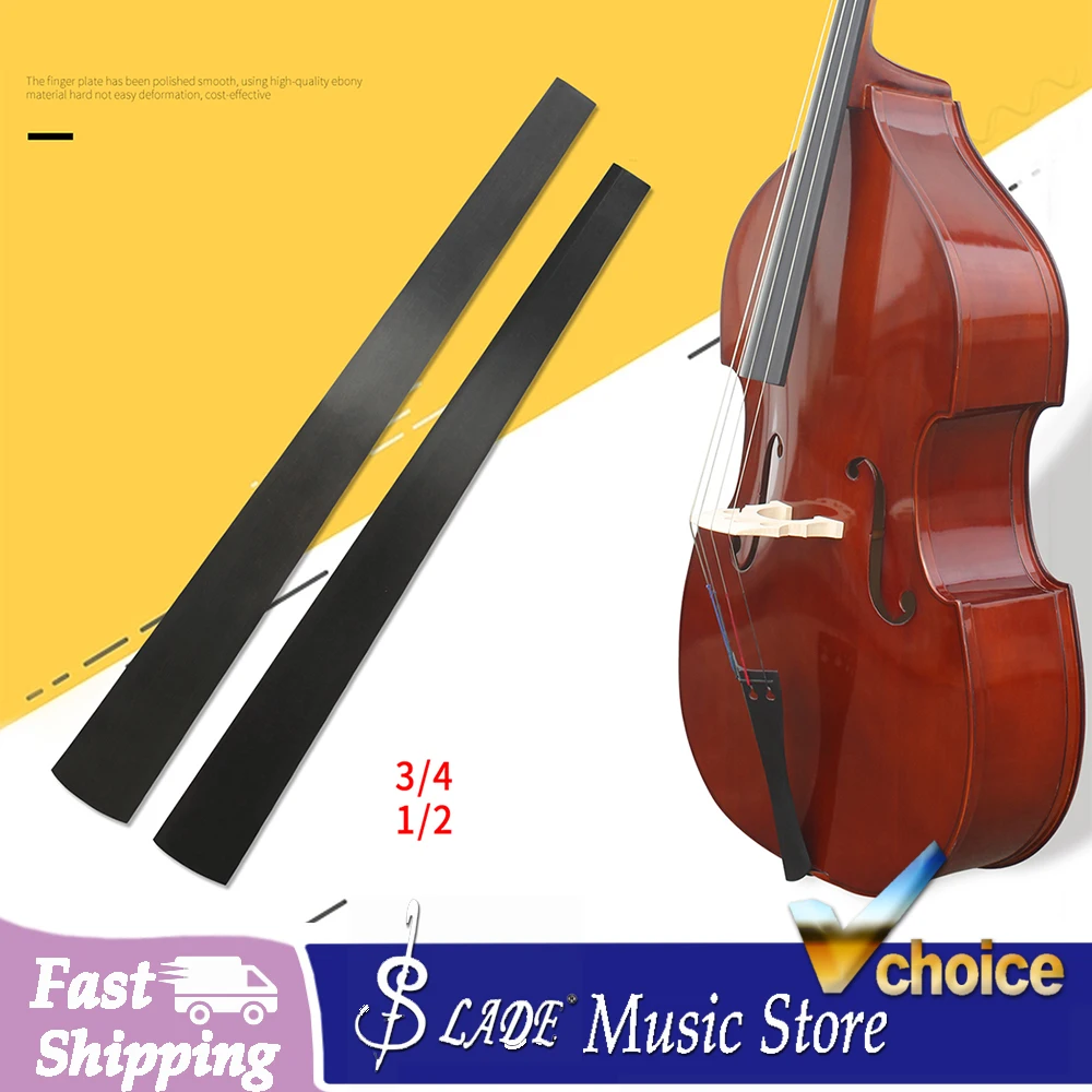 1/2 3/4 Ebony Dual Bass Fingerboard Replacement Upright Bass Fretboard with Triangle/Round Shape Hand-Polished for Bass Repair