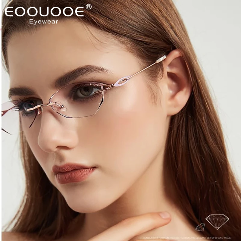 

High-Grade Frameless Diamond Cut Edge Glasses Ultra Light Pure Titanium Women Eyeglass Frame Gradient Colored Lens