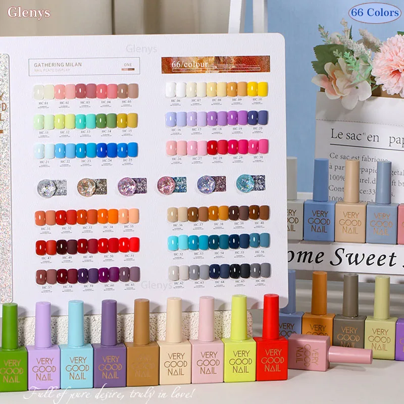 Glenys 66 color nail polish glue is popular in the season New semi permanent immersion gel nail salon nail art varnish set