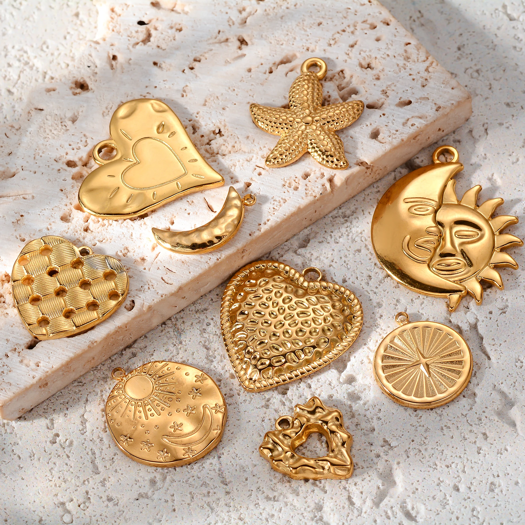 

4PCS Gold Color Stainless Steel Sun Moon Heart Pendants for DIY Women Jewelry Earrings Necklace Making Supplies Accessories