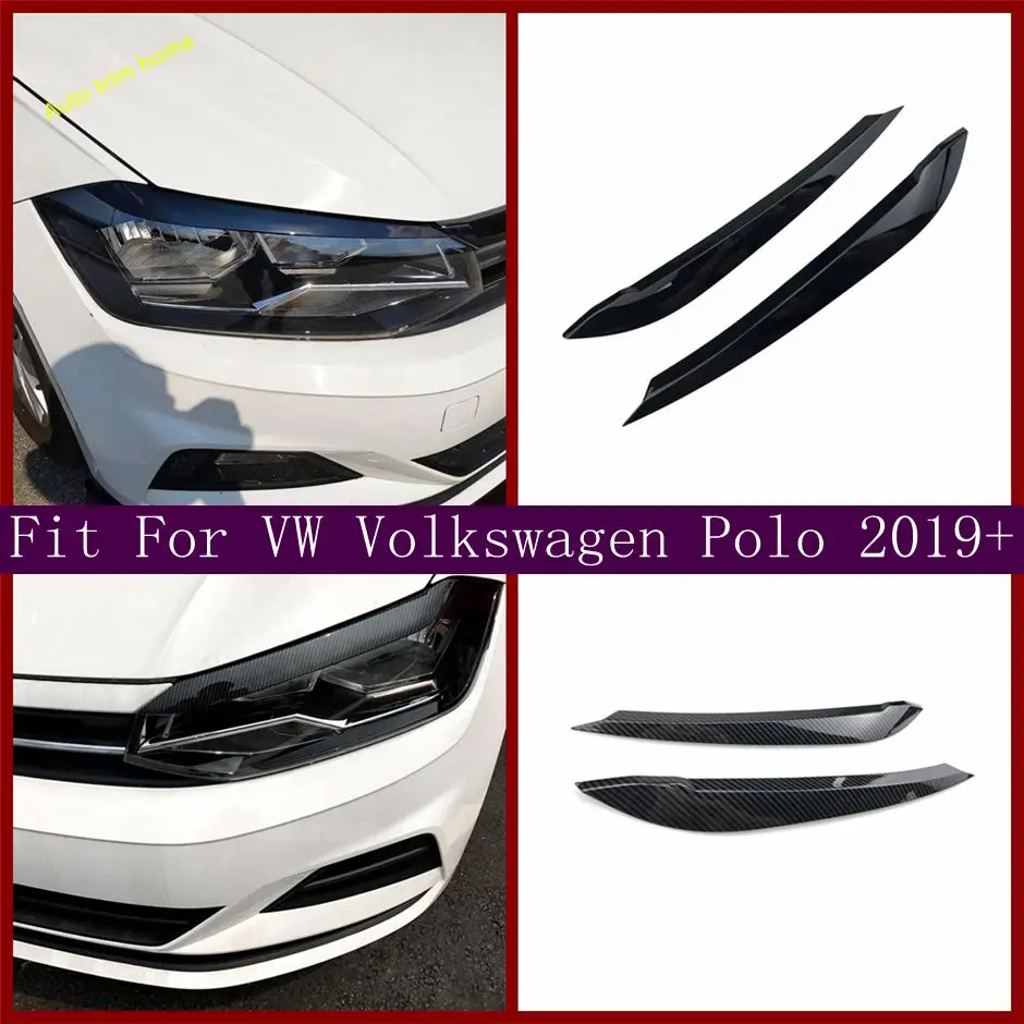 

Front Head Lights Lamps Eyelid Eyebrow Strip Cover Trim For VW Volkswagen Polo 2019 - 2023 Black / Carbon Fiber Look Accessories