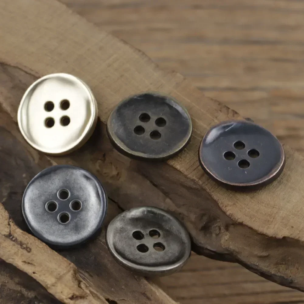 10pcs Fashionable Metal Buttons 15/20mm Round 4-hole Buttons Antique Metal Color DIY Clothing Sewing Accessories