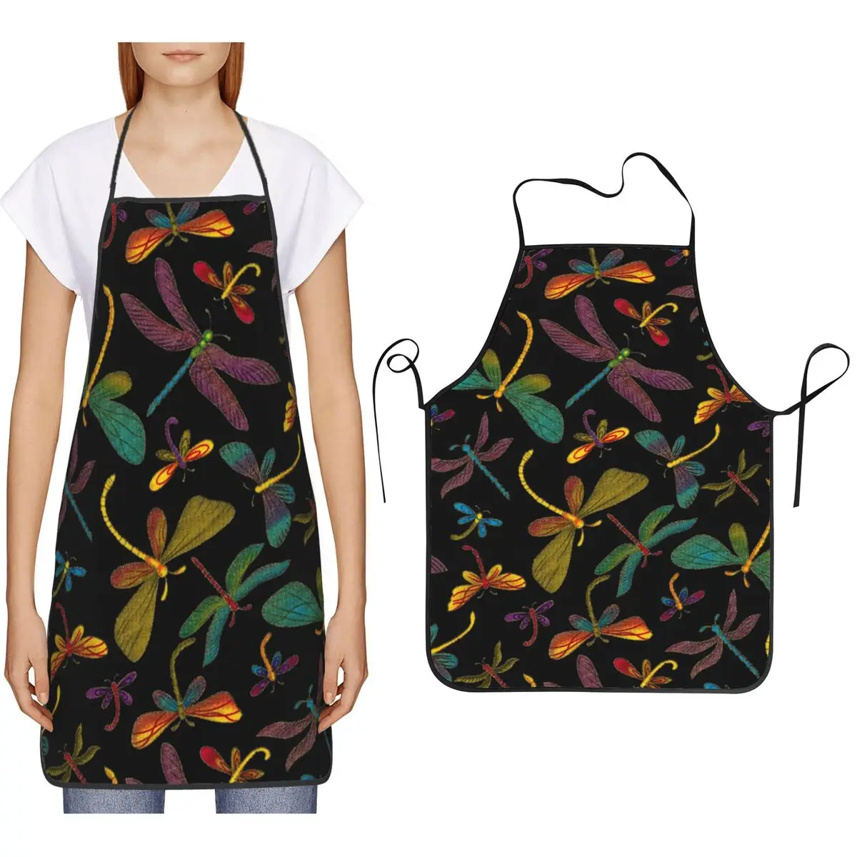Vintage Dragonfly Print Artistic Aprons Chef Cooking Baking Tablier Bib Kitchen Cleaning Pinafore for Women Men Gardening