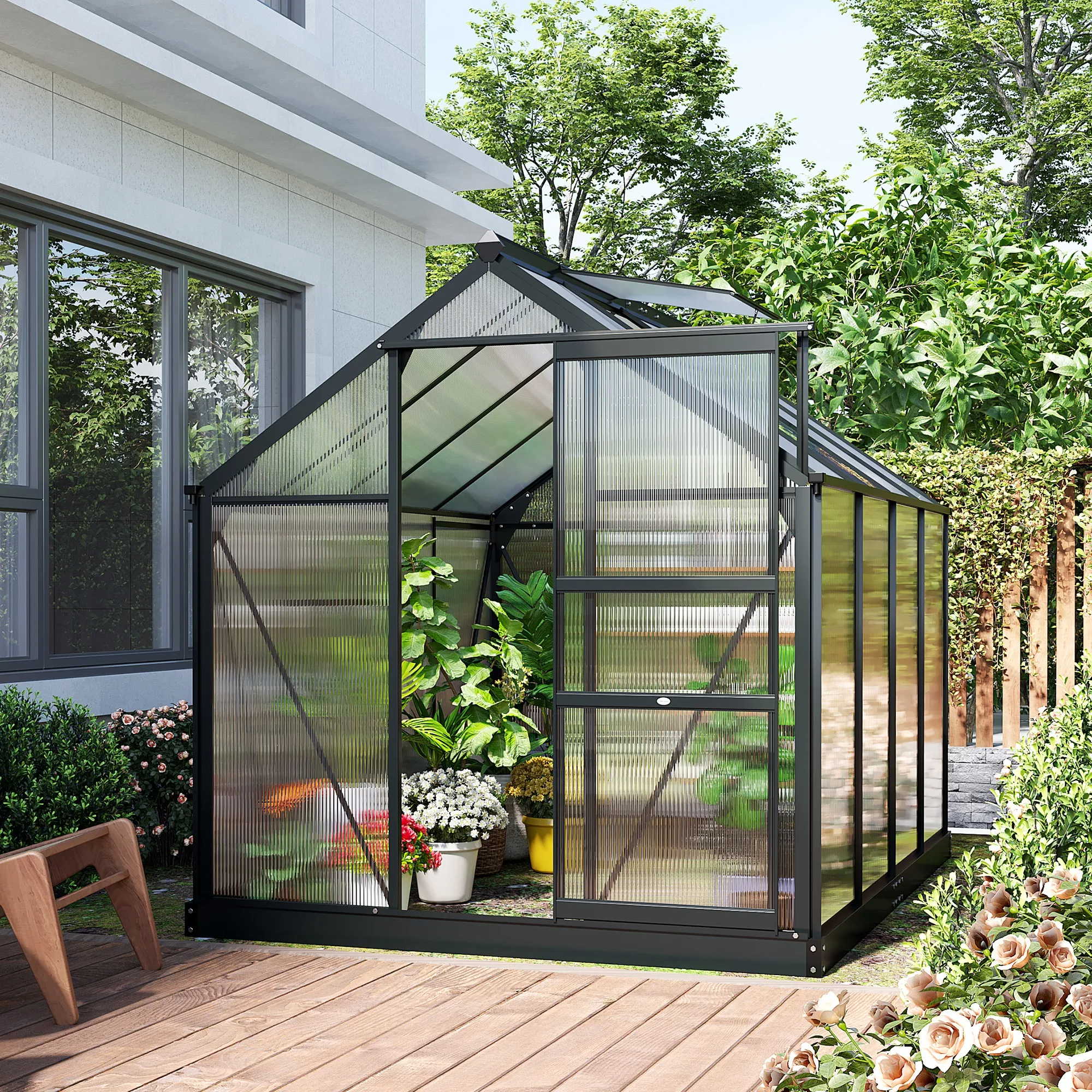 

6' X 8' X 7 Greenhouse Aluminum Frame Walk-In Outdoor Plant Garden Polycarbonate