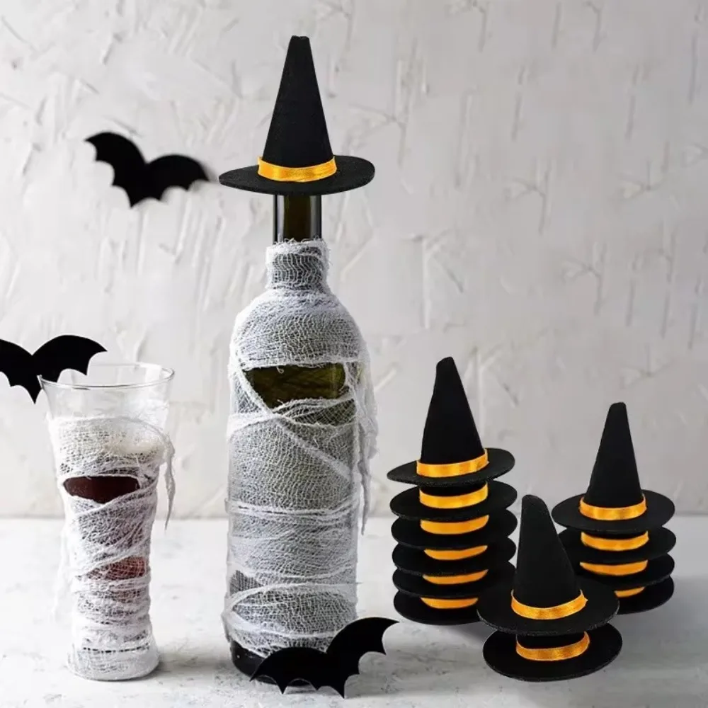 

10pcs Wine Bottle Decor Mini Felt Witch Hats 4 Color DIY Wine Bottle Witch Hats Party Decoration Props Wine Bottle Topper